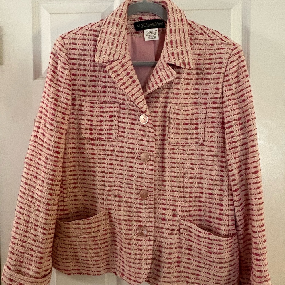 Harve Benard Pink and White Tweed Women's Blazer